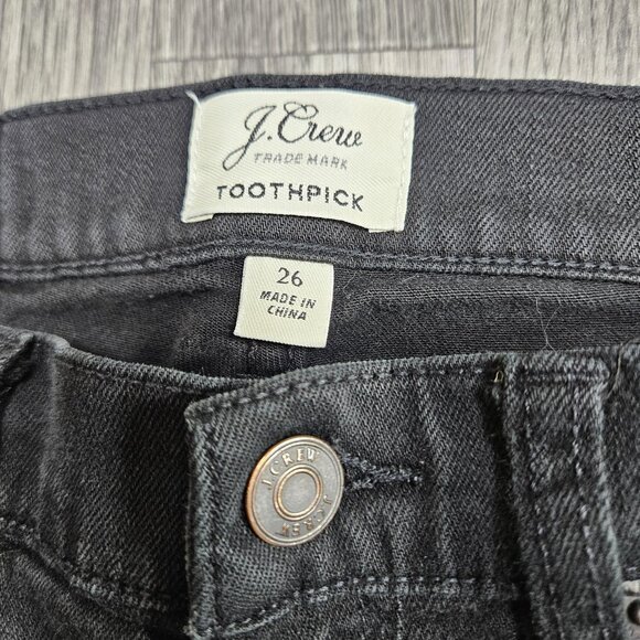 J Crew Toothpick Jeans Womens 26 Black Skinny Stretch Denim Pants Cropped - Picture 4 of 13